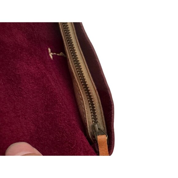Handmade Leather Clutch Wallet Tan & Burgundy Zipper Interior Compact Design - Picture 5 of 10